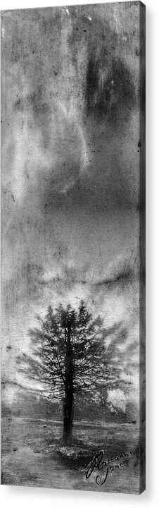 Encaustic Acrylic Print featuring the mixed media Tree Mist by Roseanne Jones