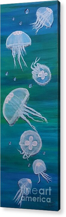 Moon Jellyfish Acrylic Print featuring the painting Moon Jellyfish by Elizabeth Mauldin