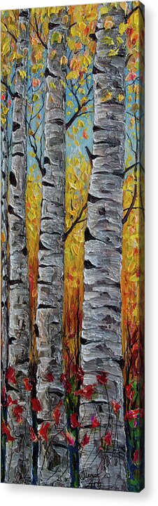 #landscapepainting Acrylic Print featuring the painting Impressionistic Colorado Aspen Trees Vertical Panorama -1 by OLena Art