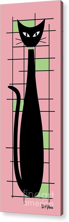 Mid Century Modern Cat Acrylic Print featuring the digital art Tall Mondrian Cat on Pink by Donna Mibus
