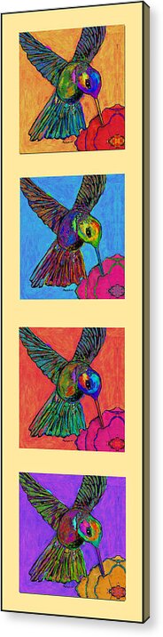 Hummingbird Acrylic Print featuring the painting Four Hummingbirds Vertical by Dale Moses