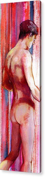 Male Figure Acrylic Print featuring the painting Boy With Vertical Lines by Rene Capone