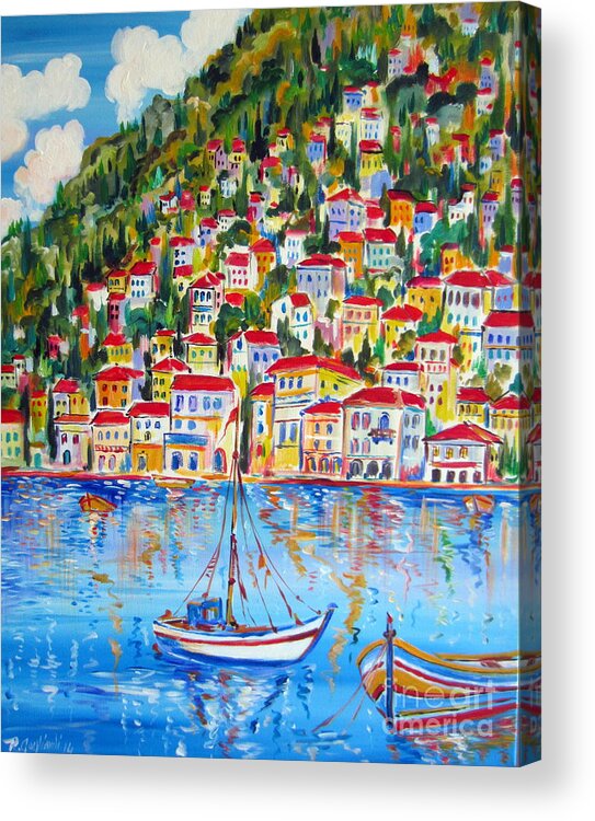 Italy Acrylic Print featuring the painting Boats Down South Italy Coast by Roberto Gagliardi