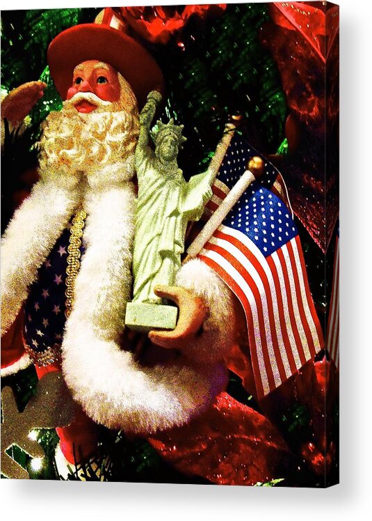 Santa Holding American Flag Acrylic Print featuring the photograph Patriotic Santa by Joan Reese