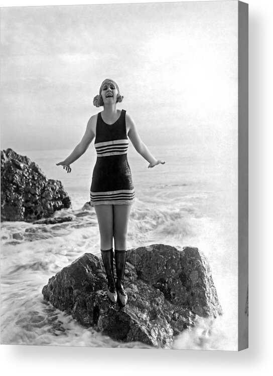 1922 Acrylic Print featuring the photograph A Flapper In Her Bathing Suit #1 by Underwood Archives