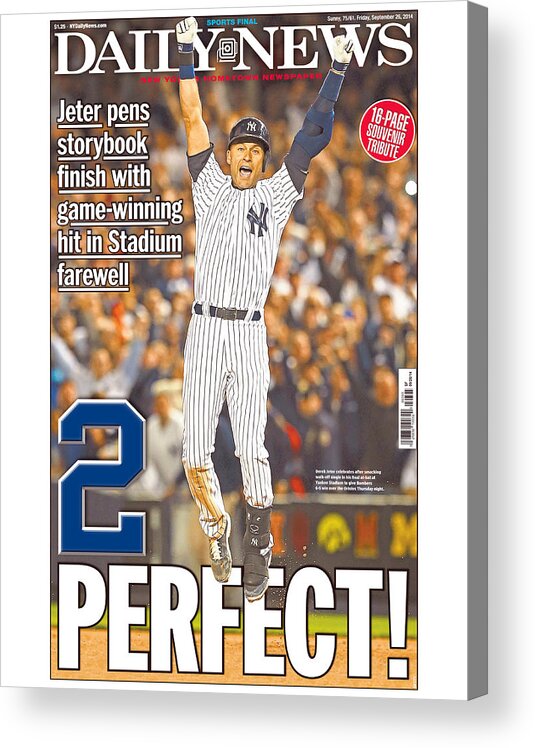 American League Baseball Acrylic Print featuring the photograph Daily News Front Page Wrap Derek Jeter by New York Daily News