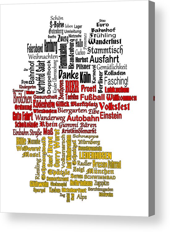 Germany Acrylic Print featuring the digital art Germany Map #1 by Shirley Radabaugh