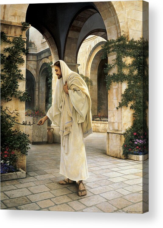 Jesus Acrylic Print featuring the painting In His Constant Care by Greg Olsen