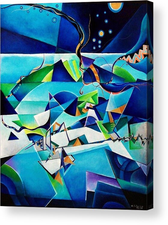 Landscpae Abstract Acrylic Wood Pens Acrylic Print featuring the painting Landscape by Wolfgang Schweizer