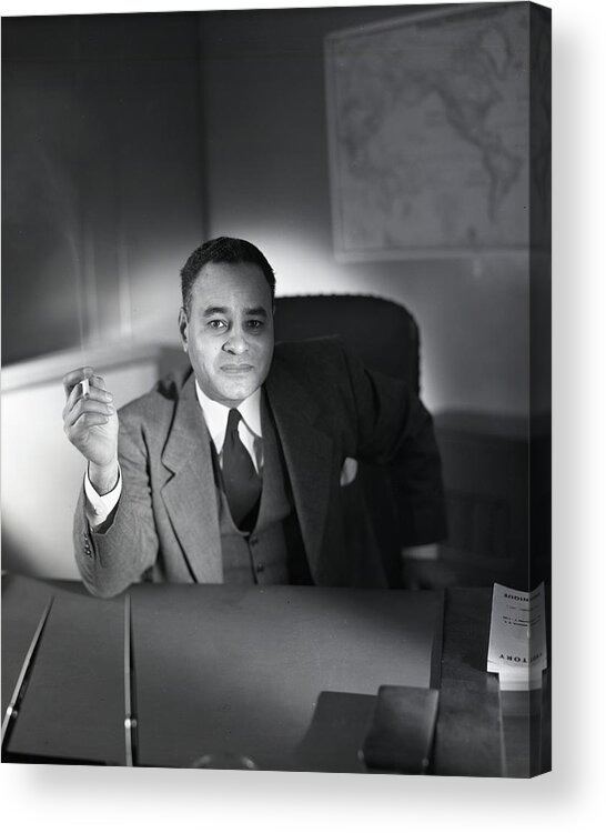 Indoors Acrylic Print featuring the photograph Ralph L. Bunche Smoking #1 by Horst P. Horst