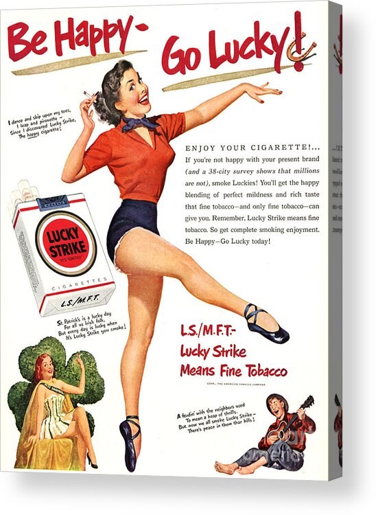 Retro Acrylic Print featuring the photograph Retro Cigarettes Marketing Ads Lucky Strike by Action