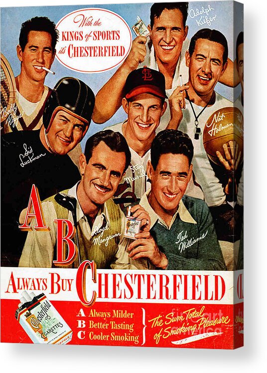 Retro Acrylic Print featuring the photograph Retro Cigarettes Marketing Ads Pro Athletes by Action