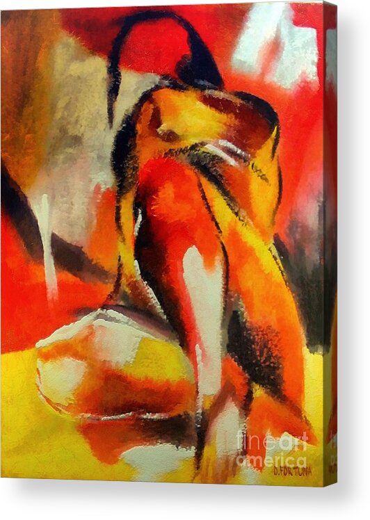 Nude Acrylic Print featuring the painting Waiting #1 by Dragica Micki Fortuna