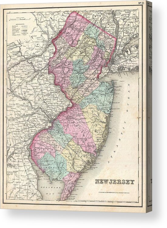  Acrylic Print featuring the photograph 1857 Colton Map of New Jersey by Paul Fearn