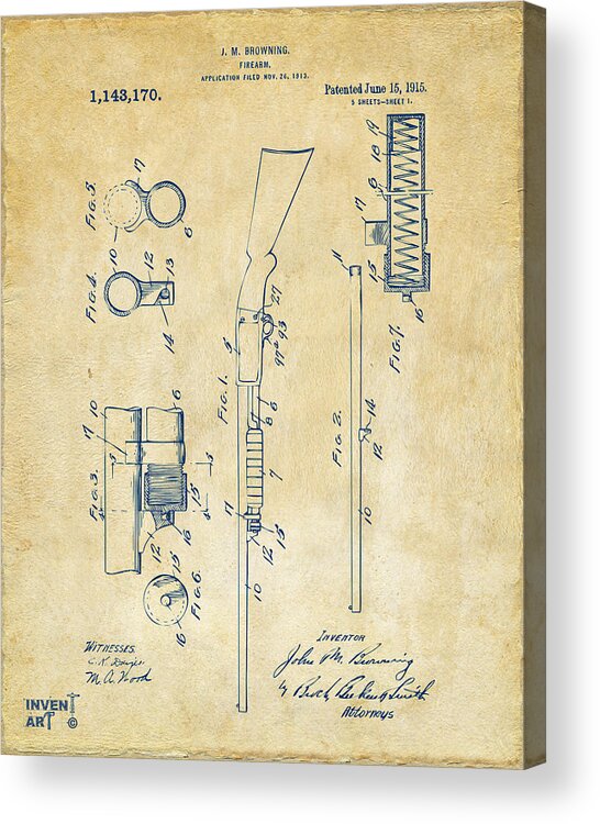 Ithaca 37 Acrylic Print featuring the digital art 1915 Ithaca Shotgun Patent Vintage by Nikki Marie Smith