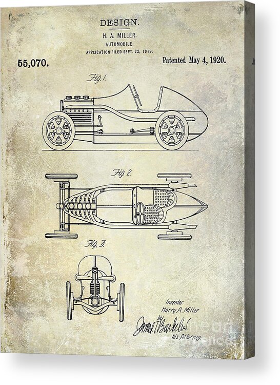  Automobile Patent Acrylic Print featuring the photograph 1919 Automobile Patent by Jon Neidert