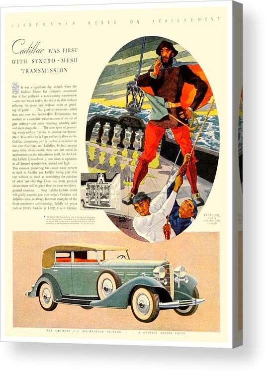 Cadillac Acrylic Print featuring the digital art 1933 - Cadillac Phaeton Advertisement - Color by John Madison