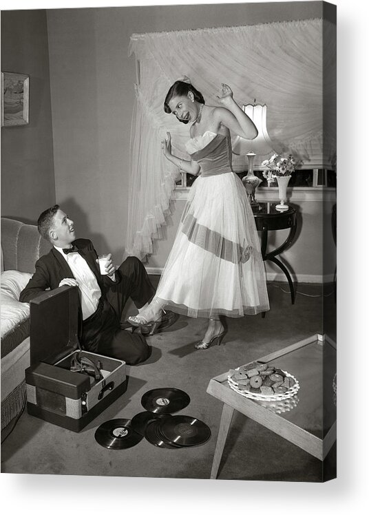 Photography Acrylic Print featuring the photograph 1950s 1960s Teen Couple In Living Room by Vintage Images