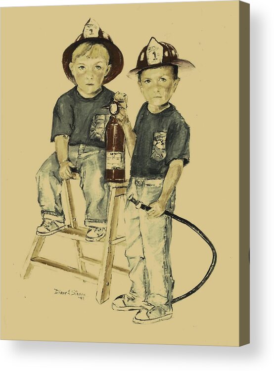  Fineartamerica.com Acrylic Print featuring the painting The Firefighters Sons by Diane Strain