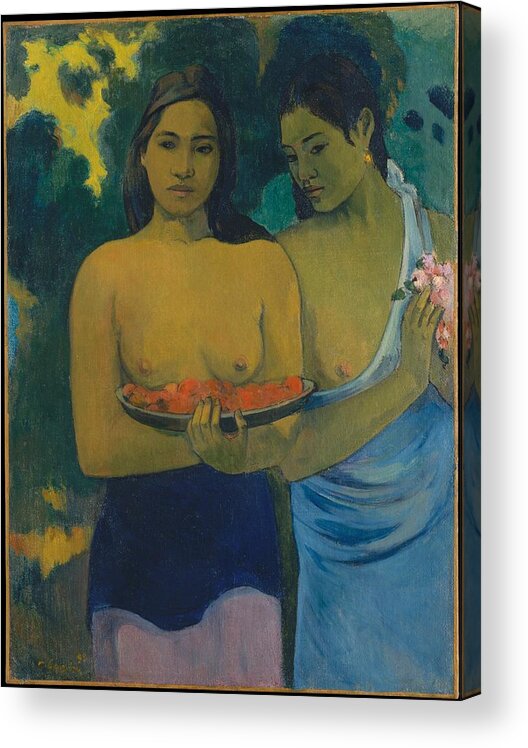 Gauguin Acrylic Print featuring the painting Two Tahitian Women #2 by Paul Gauguin