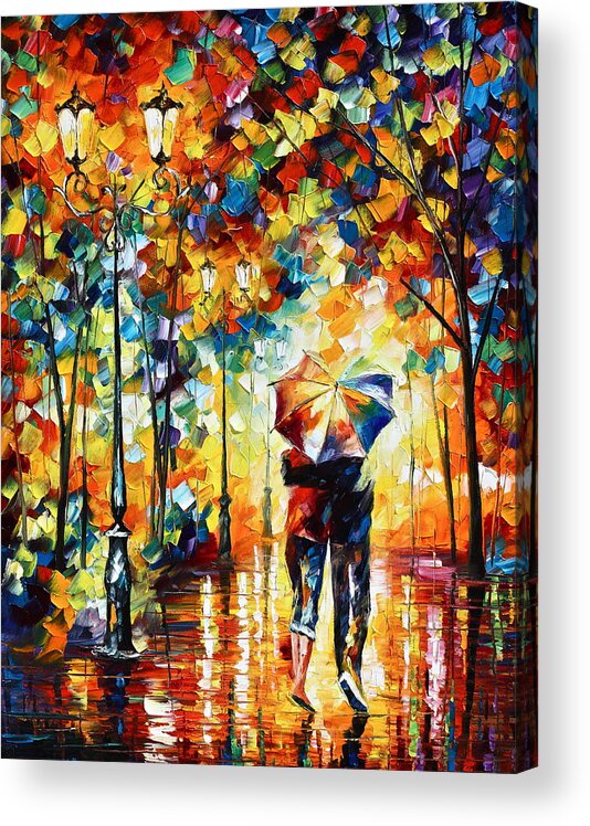 Couple Acrylic Print featuring the painting Under one umbrella by Leonid Afremov