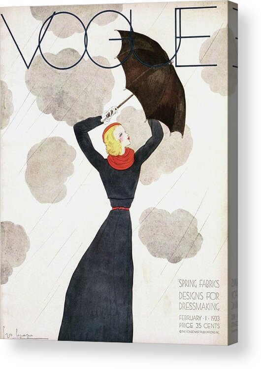 Fashion Acrylic Print featuring the photograph A Vintage Vogue Magazine Cover Of A Woman #29 by Georges Lepape