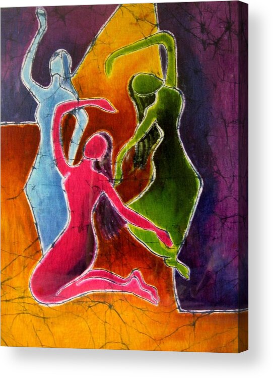 Dancers Acrylic Print featuring the painting 3 Dancers by Yokami Arts