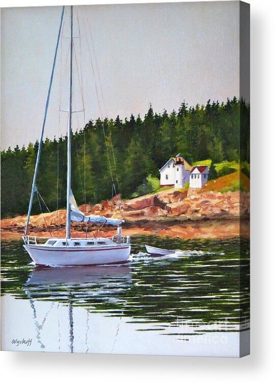 Sailboat Acrylic Print featuring the painting Bass Harbor Light #4 by Karol Wyckoff