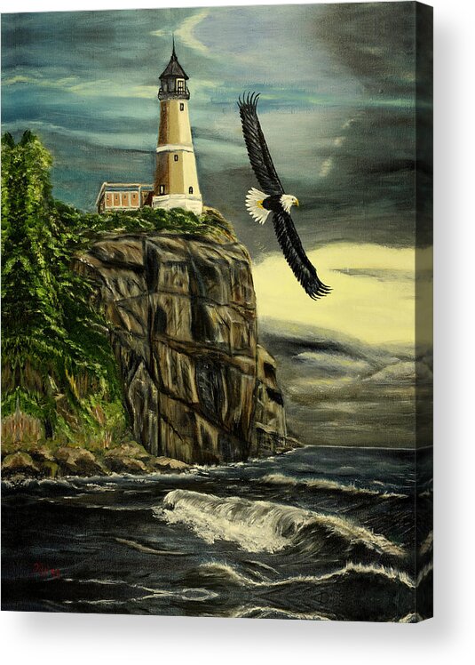 Landscape Acrylic Print featuring the painting Lighthouse Eagle by Kenneth LePoidevin