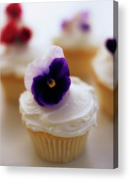 Bridal Acrylic Print featuring the photograph A Cupcake With A Violet On Top by Romulo Yanes