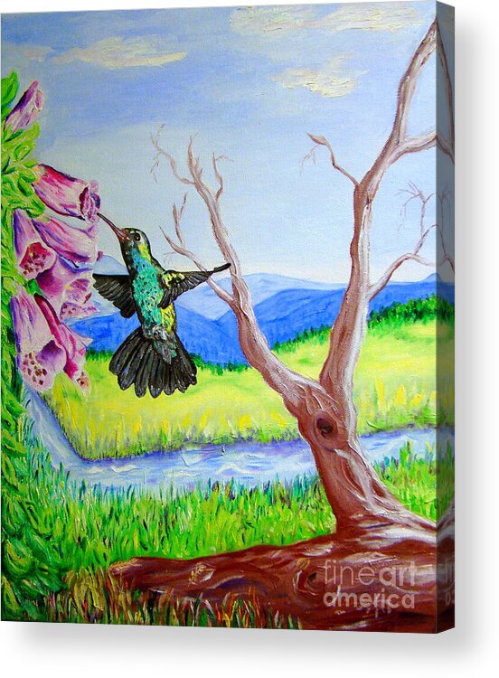 Hummingbird Acrylic Print featuring the painting A Hummingbirds Day by Lisa Rose Musselwhite