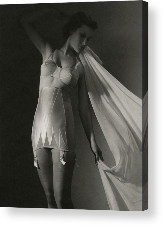 Accessories Acrylic Print featuring the photograph A Model Wearing Underwear by Toni Frissell