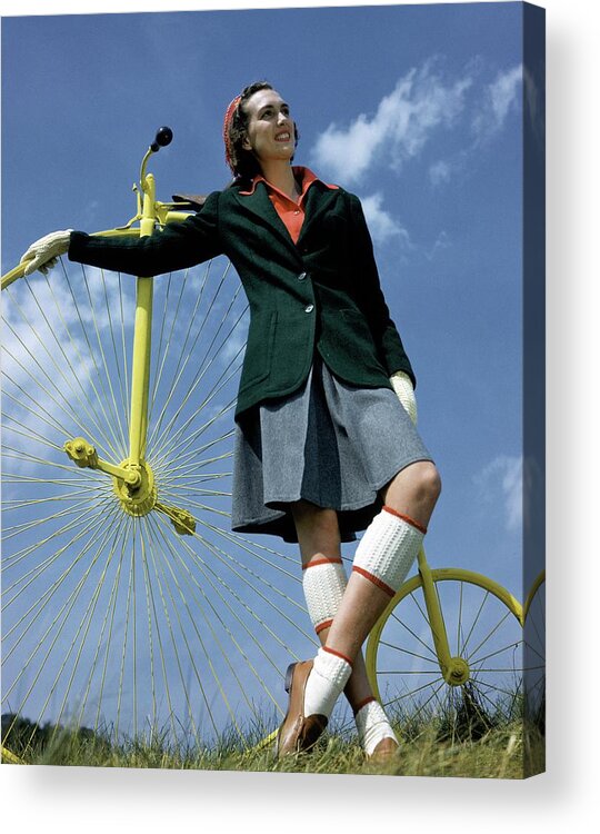 Accessories Acrylic Print featuring the photograph A Model With An Old-fashioned Bicycle by Toni Frissell