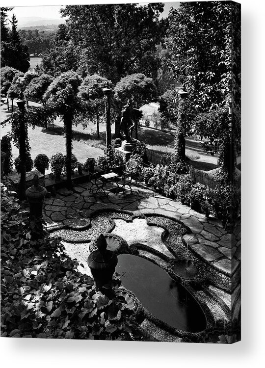 Garden Acrylic Print featuring the photograph A Pond In An Ornamental Garden by Gottscho-Schleisner
