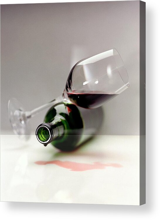 Beverage Acrylic Print featuring the photograph A Wine Bottle And A Glass Of Wine by Romulo Yanes
