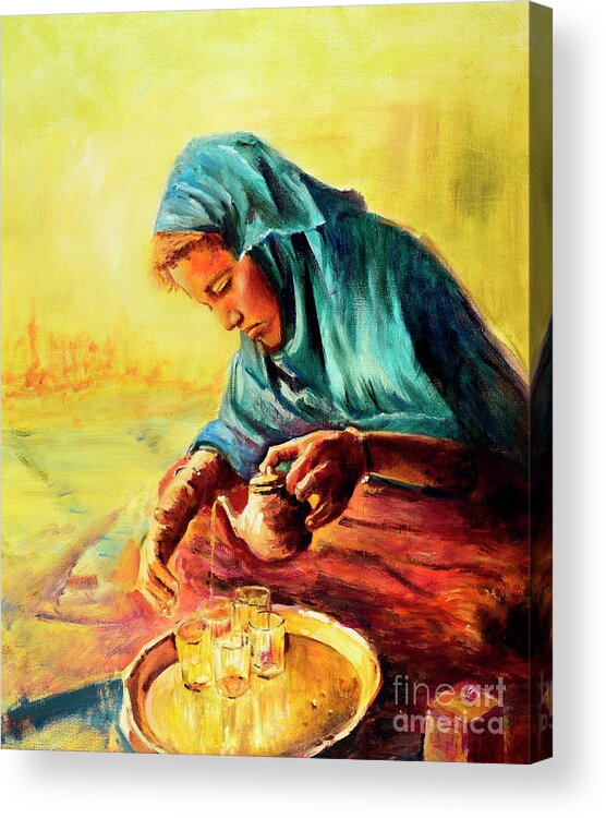 Woman Acrylic Print featuring the painting African Chai Tea Lady. by Sher Nasser