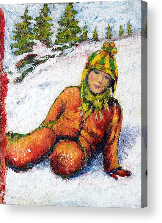 Snow Acrylic Print featuring the painting After playing in the snow by Elaine Berger
