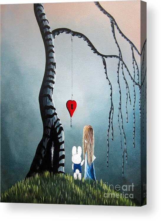 Alice In Wonderland Acrylic Print featuring the painting Alice In Wonderland Original Artwork - Alice And The Enchanted Key by Moonlight Art Parlour