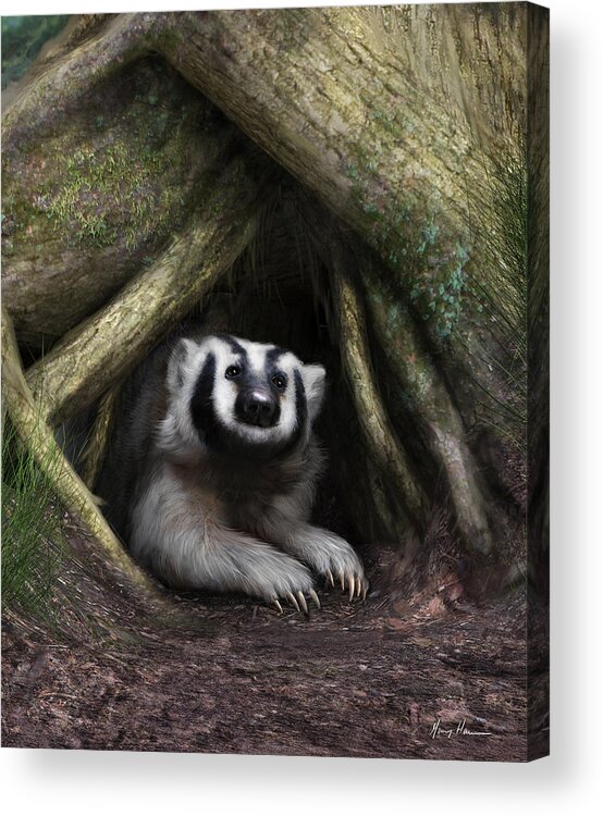 Badger Acrylic Print featuring the painting American Badger by Gary Hanna