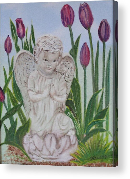 Tulips Acrylic Print featuring the painting Angel in the Garden by Sharon Schultz