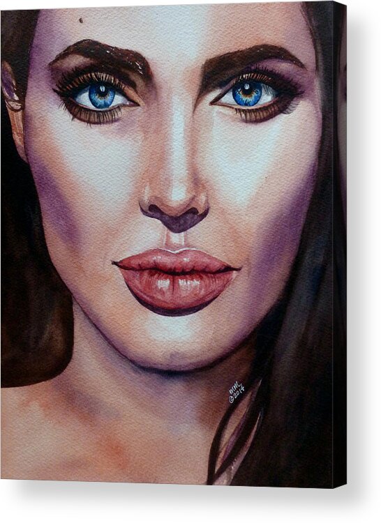 Angelina Jolie Acrylic Print featuring the painting Angelina by Michal Madison