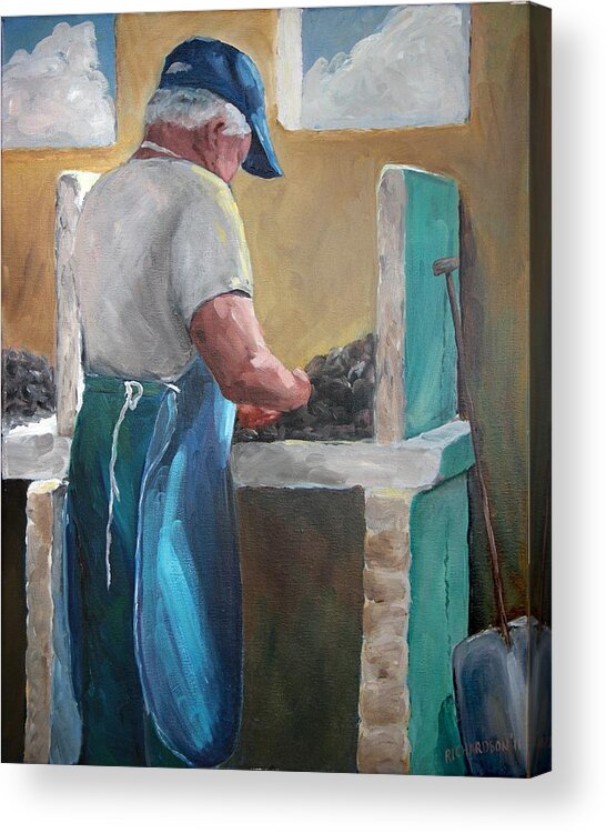 Oyster Shucking Acrylic Print featuring the painting Apalachicola's Finest Oysters by Susan Richardson