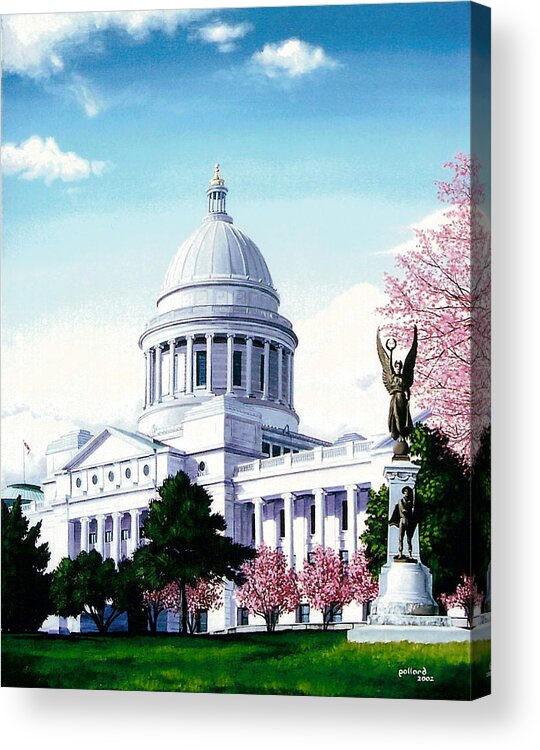 Little Rock Acrylic Print featuring the painting Arkansas Capitol Blossoms by Glenn Pollard