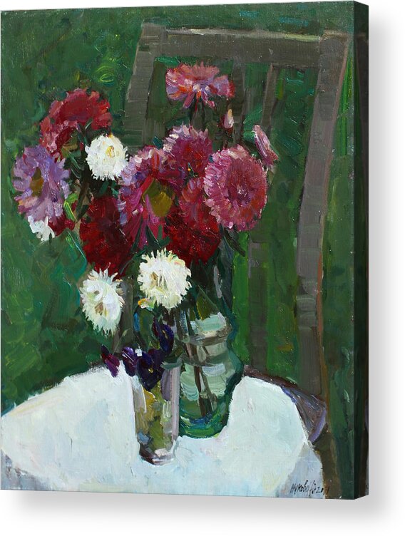 Aster Acrylic Print featuring the painting Asters in the first frosts by Juliya Zhukova