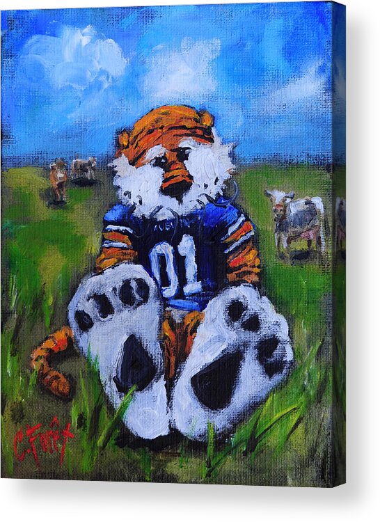 Aubie Acrylic Print featuring the painting Aubie With the Cows by Carole Foret