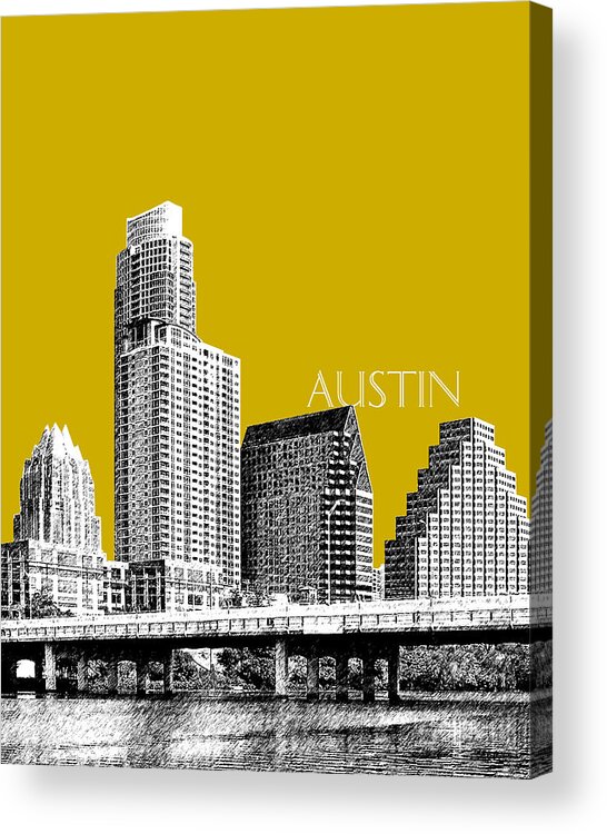 Architecture Acrylic Print featuring the digital art Austin Texas Skyline - Gold by DB Artist