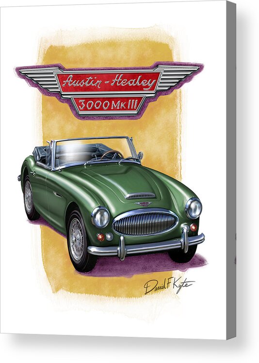 Highly Detailed Painting Captures The Beauty Of This 1960s Era Austin Healey 3000mk3 In British Racing Green. See Other Listings For Other Color Combinations And Two Tone Options. Also Other English Sports Cars. Special Color On Request. Acrylic Print featuring the painting Austin3000-brg by David Kyte