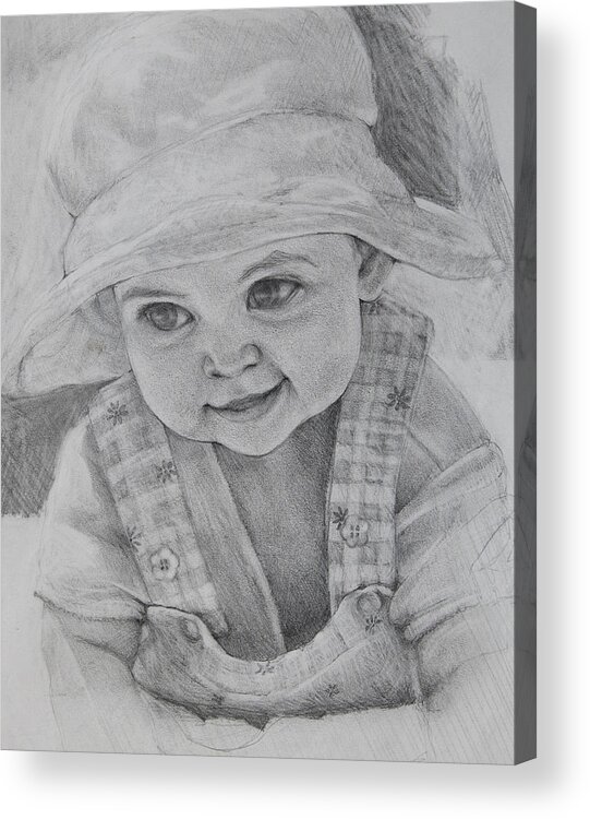 Pencil Portrait Acrylic Print featuring the drawing Baby Meg by Jani Freimann