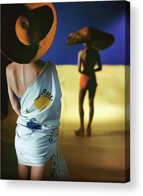 Fashion Acrylic Print featuring the photograph Back View Of Two Models Wearing Sarongs by Serge Balkin