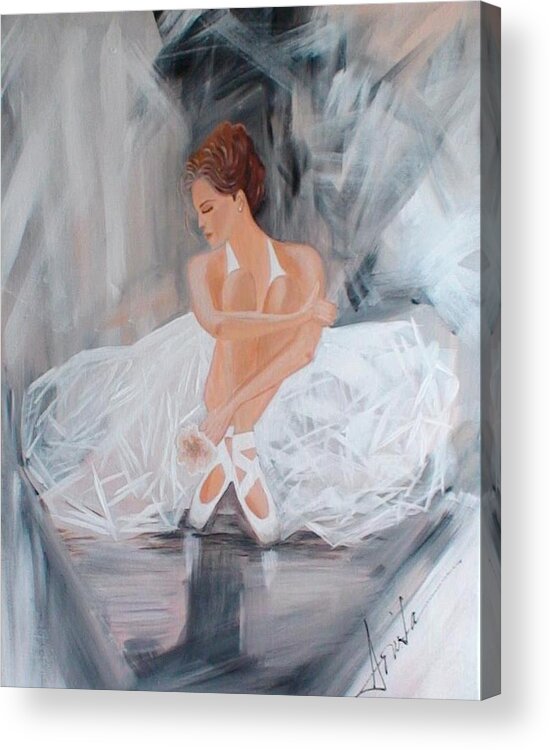 Ballerina Acrylic Print featuring the painting Ballerina posing by Maia Oliver